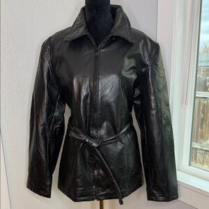 Leather Works Black Patchwork Leather Jacket Belted XXXL 90s minimalist indie